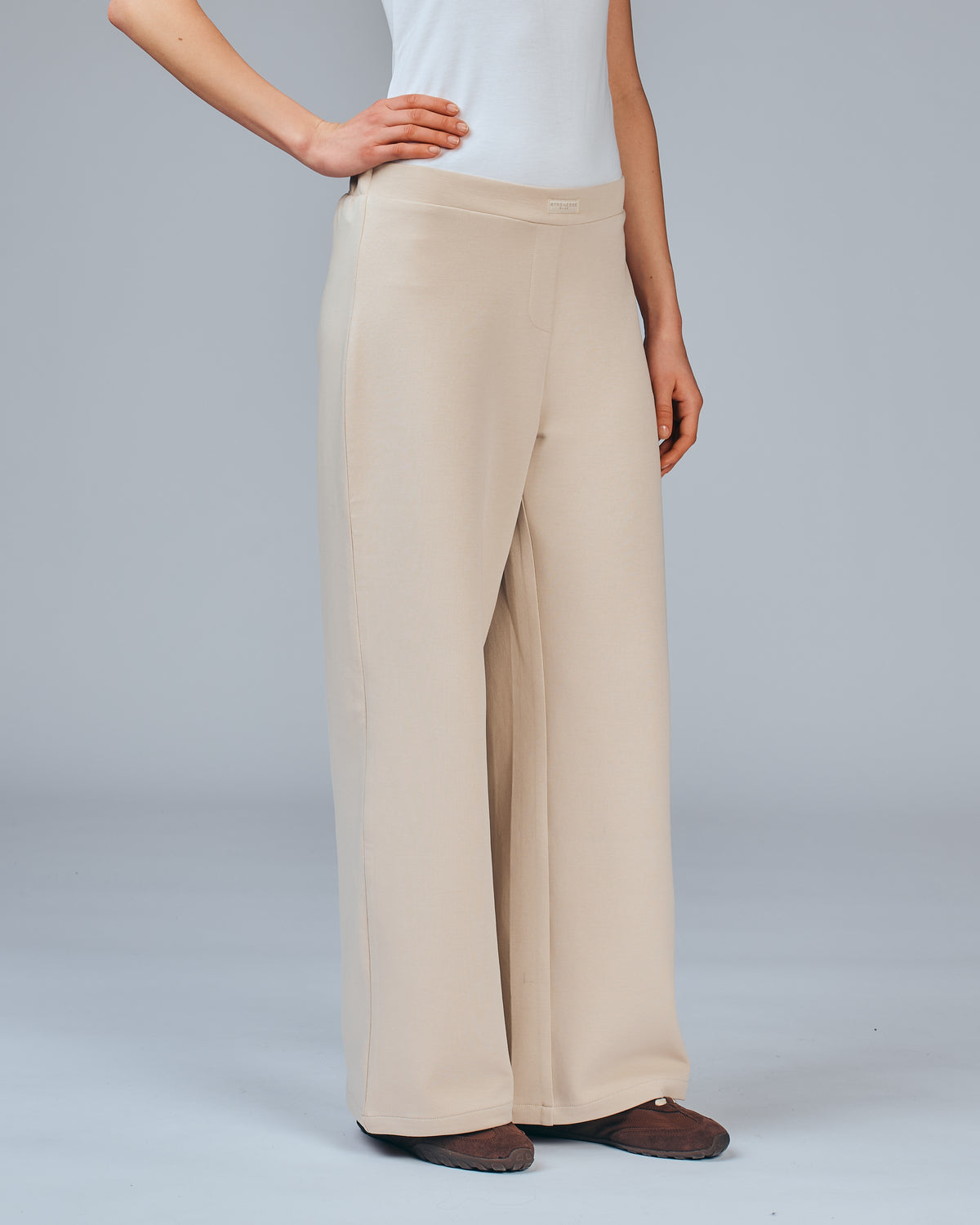 Wide-leg scuba trousers - beige