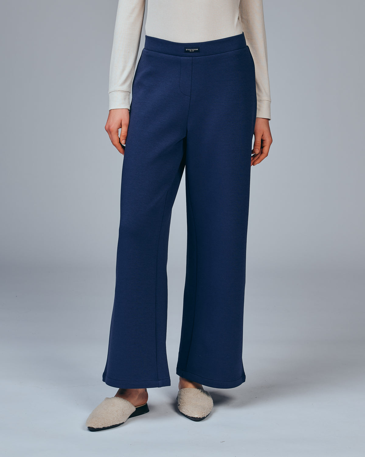 Wide-leg scuba trousers - Navy