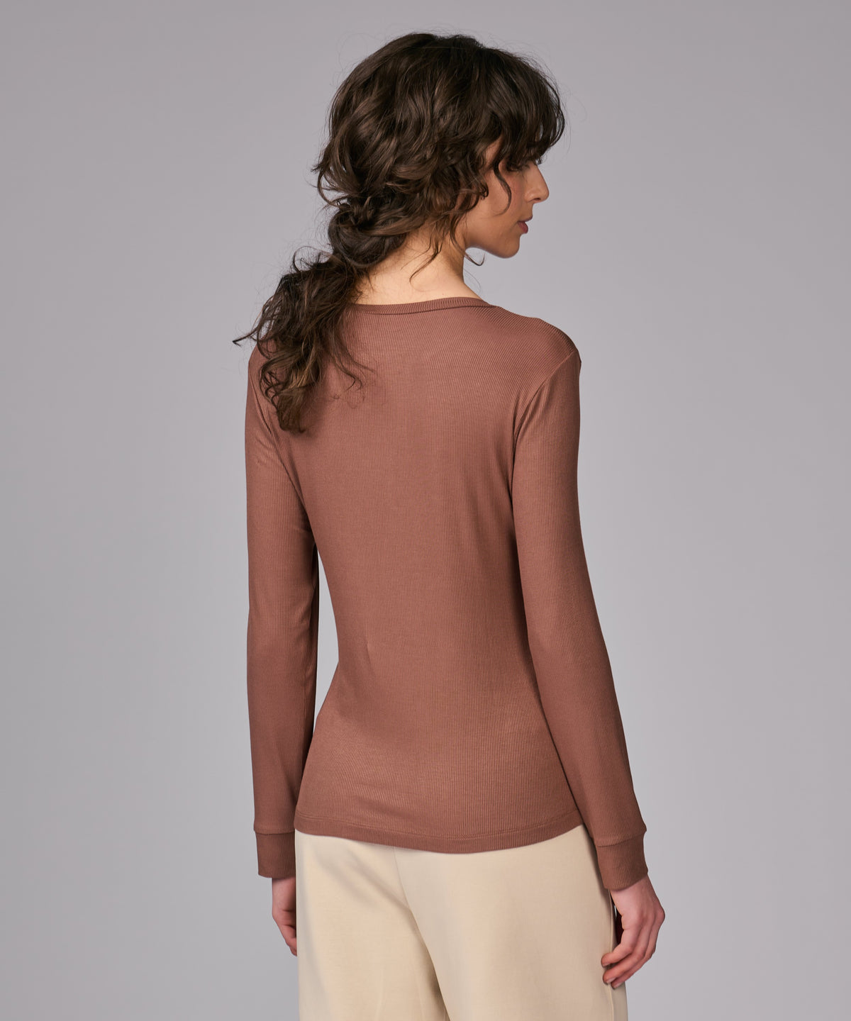 Long-sleeve viscose shirt - Brown