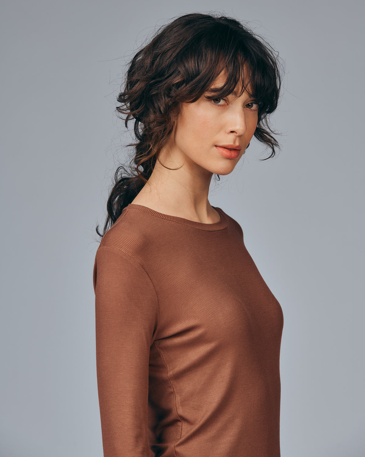 Long-sleeve viscose shirt - Brown