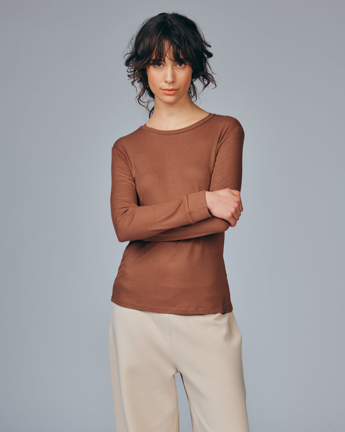 Long-sleeve viscose shirt - Brown