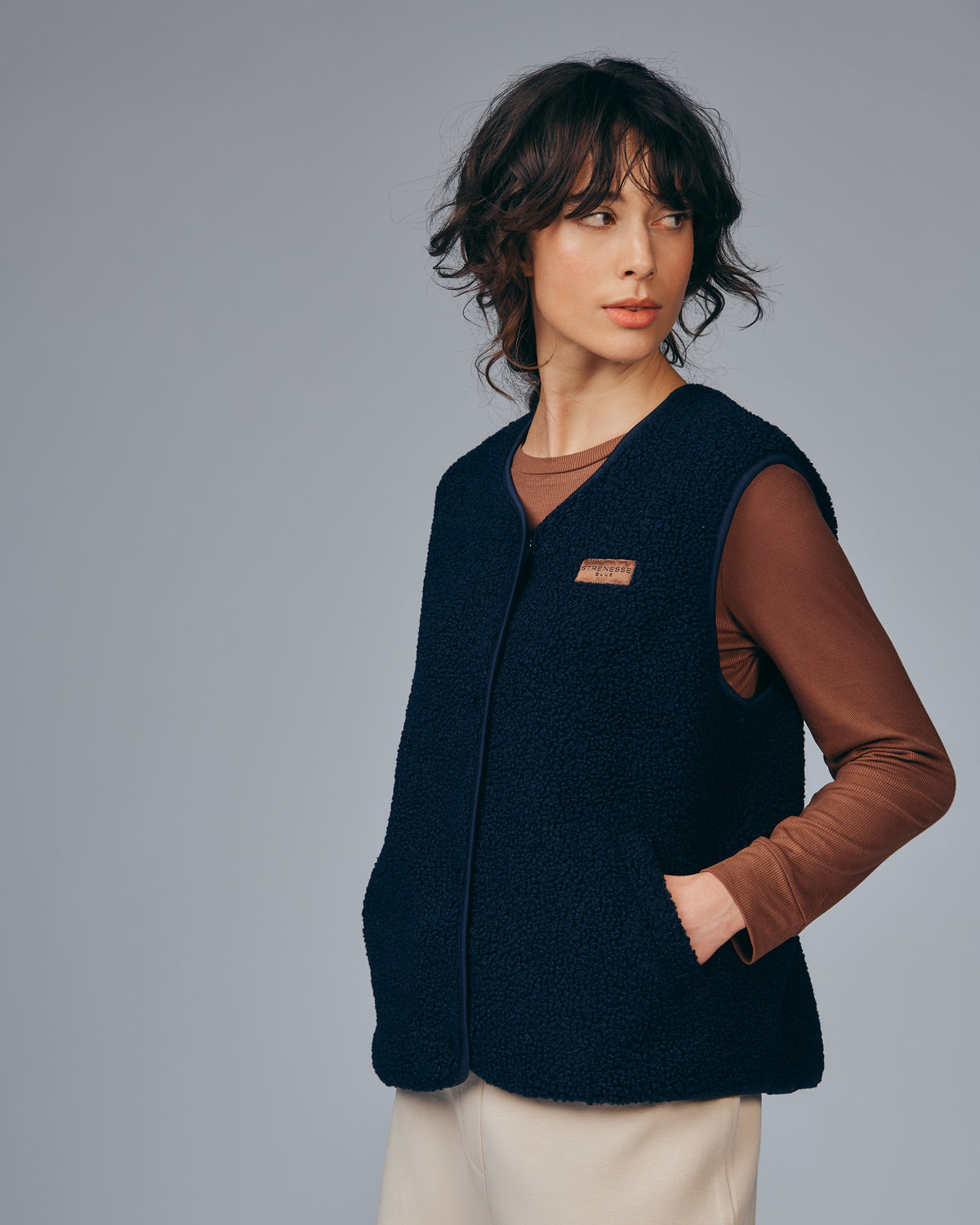 Sherpa fleece vest - navy